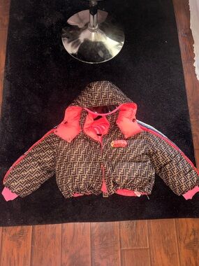 Fendi KBrown Monogram Puffer One-Piece with Pink Lining